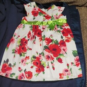 Hanna Andersson White Dress with Red Floral and Green Bow